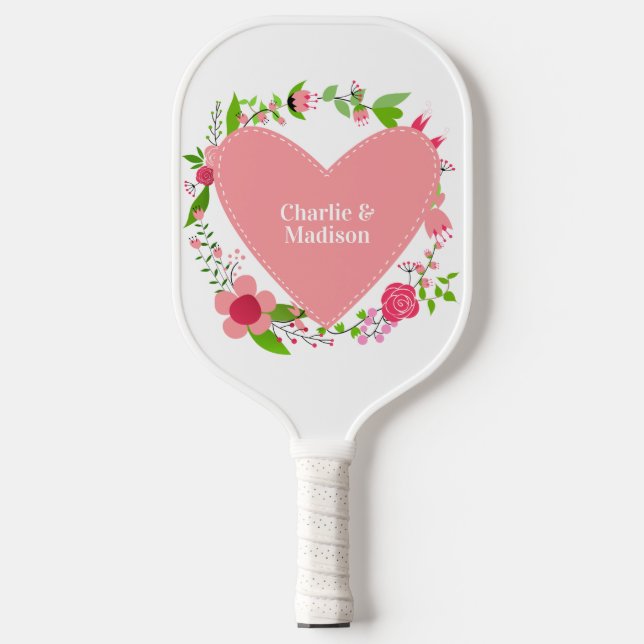 Palas De Pickleball Su nombre(s) en un corazón florido (Anverso)