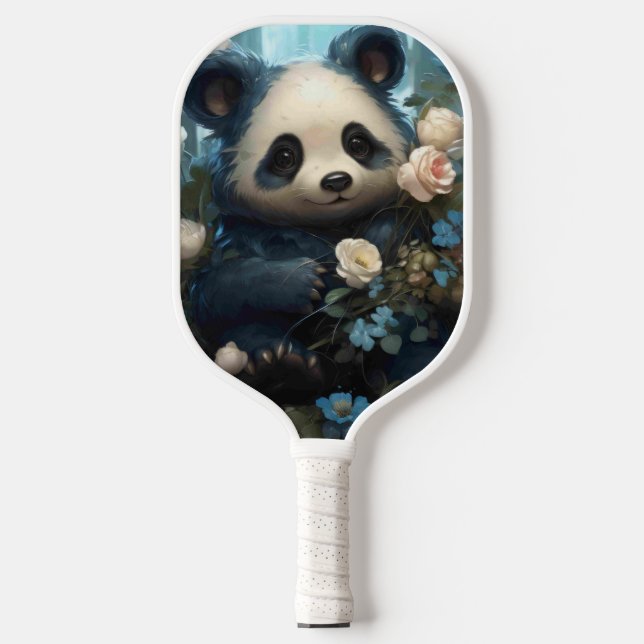 Palas De Pickleball Suave oso panda entre Rosas de la selva (Anverso)