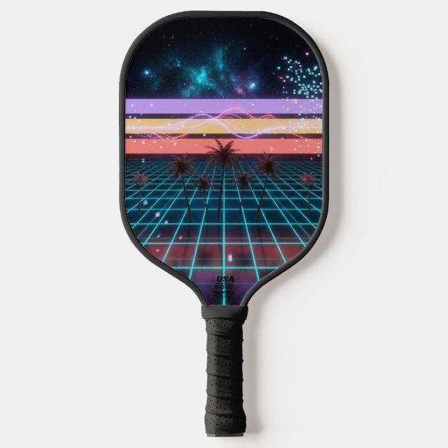 Palas De Pickleball Sunset Racer Neon Stripes Retro Speed  (Anverso)