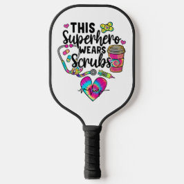 Palas De Pickleball Superhero Enfermera Usa Matorrales Colorido Médico