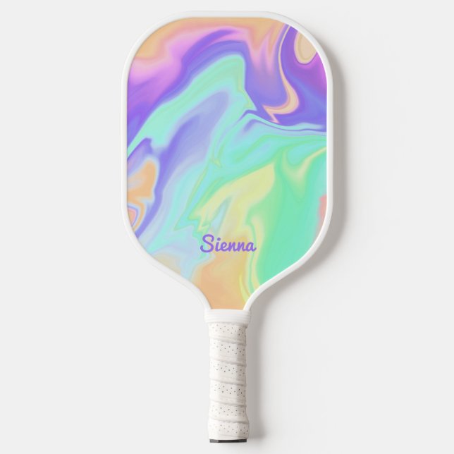 Palas De Pickleball Swirly Tie Dye Pastel Groovy Nombre Monogramado (Anverso)