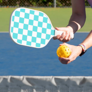 Palas De Pickleball Tablero de ajedrez azul turquesa clásico visual