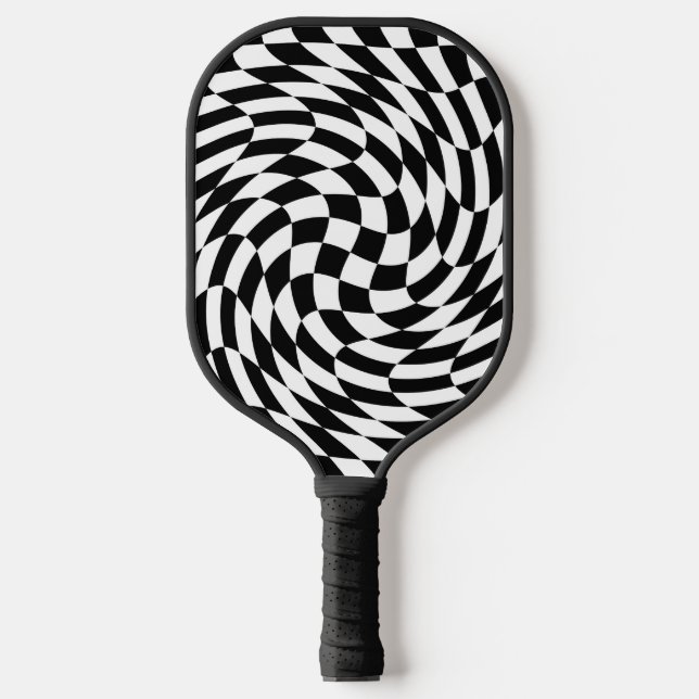 Palas De Pickleball Tablero de verificación ondulado negro y blanco (Anverso)