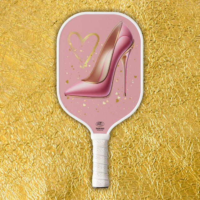Palas De Pickleball Tacones altos rosados con corazones dorados | (Subido por el creador)