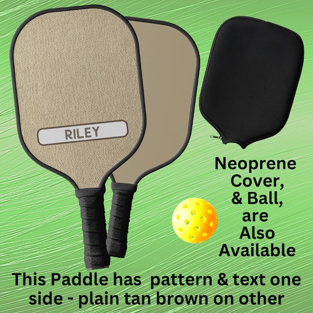 Palas De Pickleball Tan Brown Burlap Faux Fabric Añadir nombre Monogra (Subido por el creador)