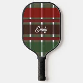 Palas De Pickleball Tartan de cuadros de invierno verde festivo