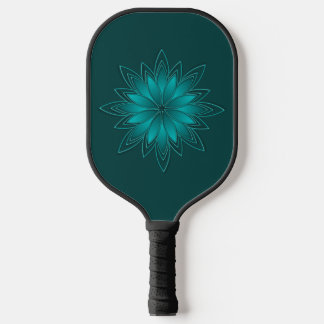Palas De Pickleball Teal Leaf Mandala Design on Dark Cyan