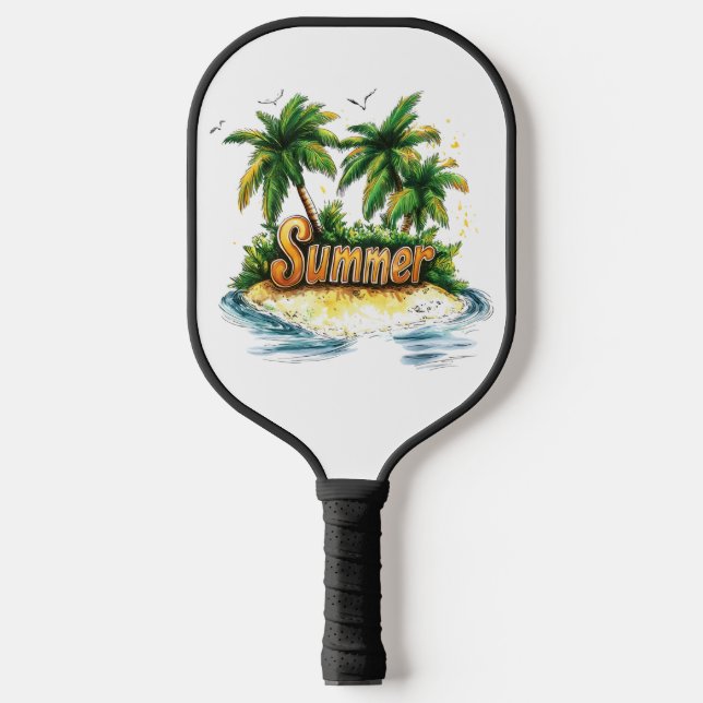 Palas De Pickleball Texto de verano - Isla de verano tropical (Anverso)
