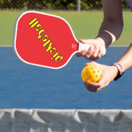 Palas De Pickleball Texto Diagonal Amarillo Brillante De Guay En Rojo 