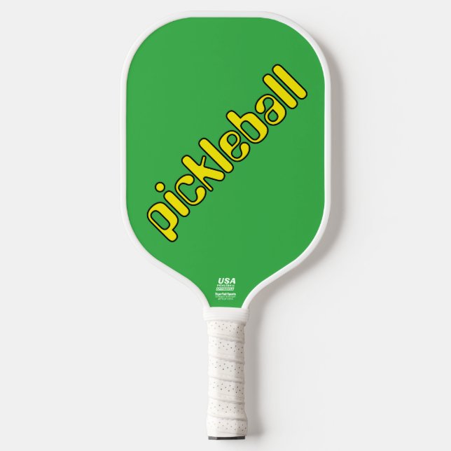 Palas De Pickleball Texto Diagonal Amarillo Brillante De Guay En Verde (Anverso)