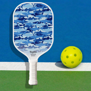 Palas De Pickleball Texto personalizado del patrón de tiburón azul