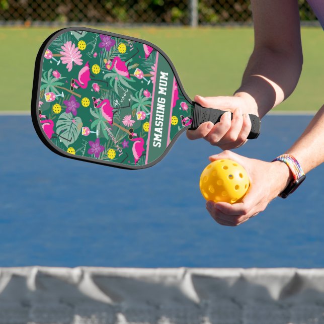 Palas De Pickleball 🦩 🦩 texto Personalizado Flamingo Fiesta, de dos  (in situ)