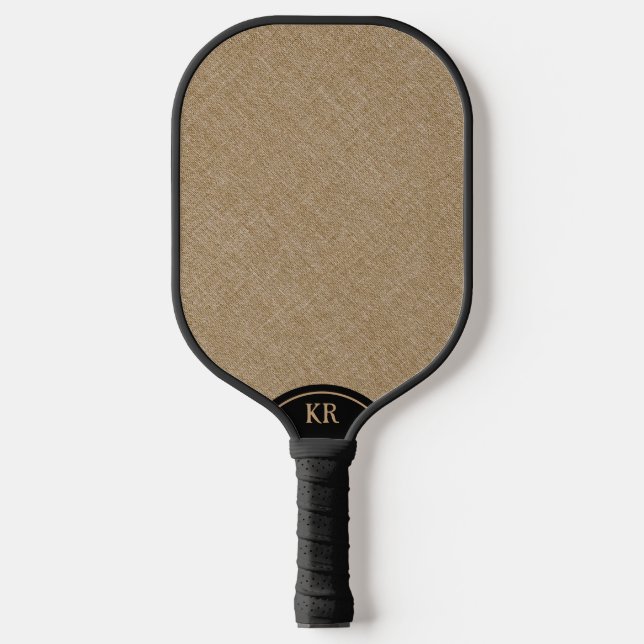 Palas De Pickleball Textura de lino beige monograma mínimo (Anverso)
