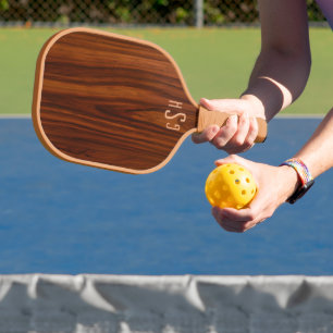 Palas De Pickleball Textura de madera de caoba oscura, monograma