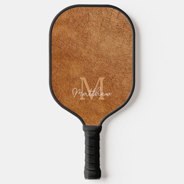 Palas De Pickleball Textura elegante de cuero marrón falso personaliza (Anverso)