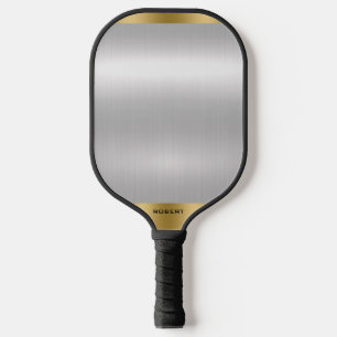 Palas De Pickleball Textura metálica de plata y oro de corte minimalis