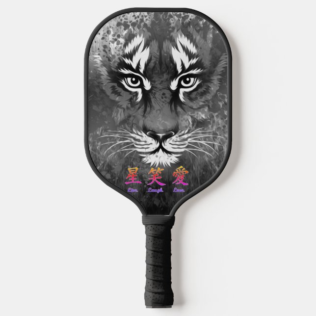 PALAS DE PICKLEBALL TIGRE DE GOMA DE PELO EN FLORES JAPONESES NEGROS (Anverso)