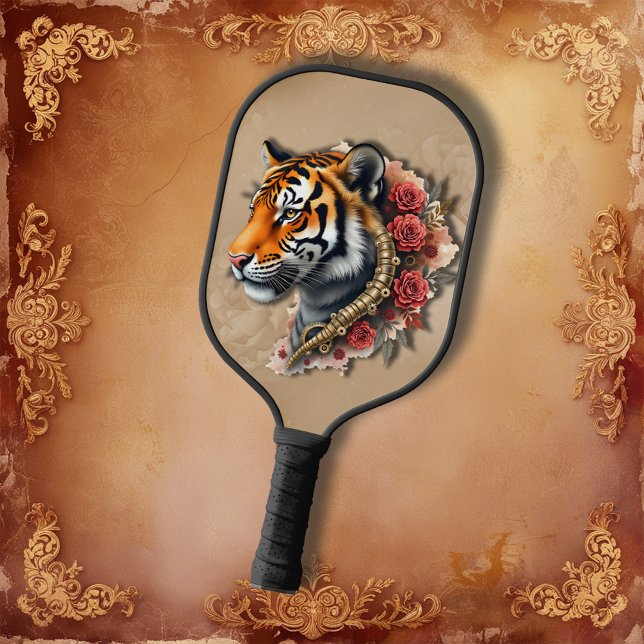 Palas De Pickleball Tigre de vapor con Ilustracion de Rosas. (Subido por el creador)