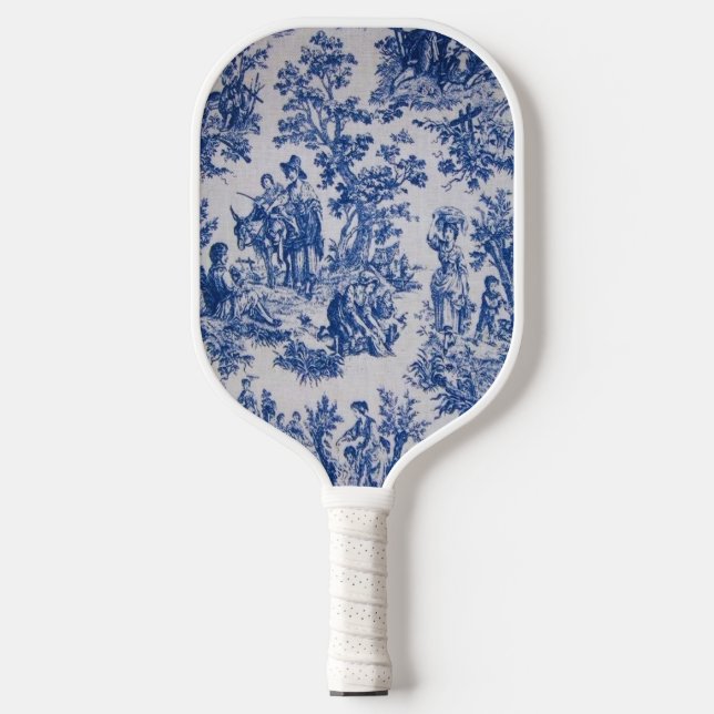 Palas De Pickleball Tile de jouy azul y blanco elegante (Anverso)