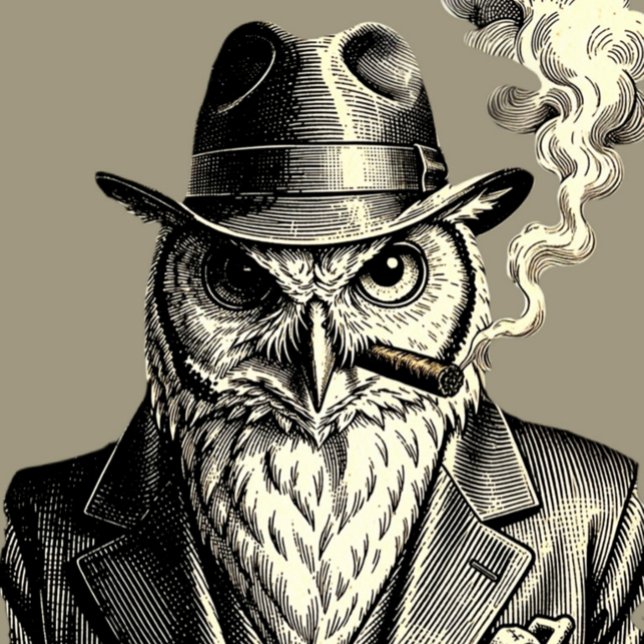 PALAS DE PICKLEBALL TIPO LISTO (WISE GUY
An anthropomorphic owl reimagined as a 1930's mob boss. Available as a Pickleball paddle.)