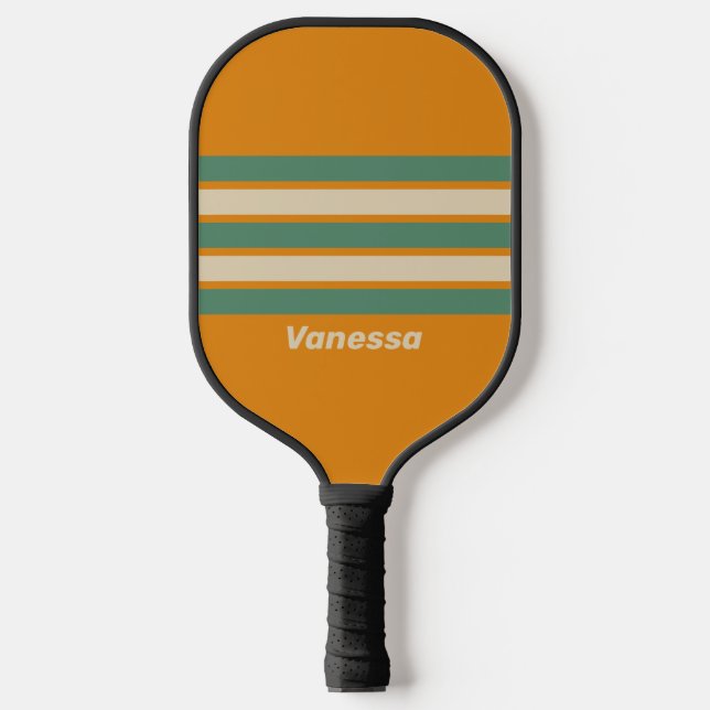 Palas De Pickleball Tiras de acceso Naranja retro con nombre (Anverso)