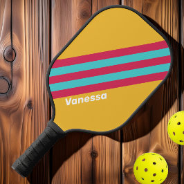Palas De Pickleball Tiras de brisa tropical retro con nombre