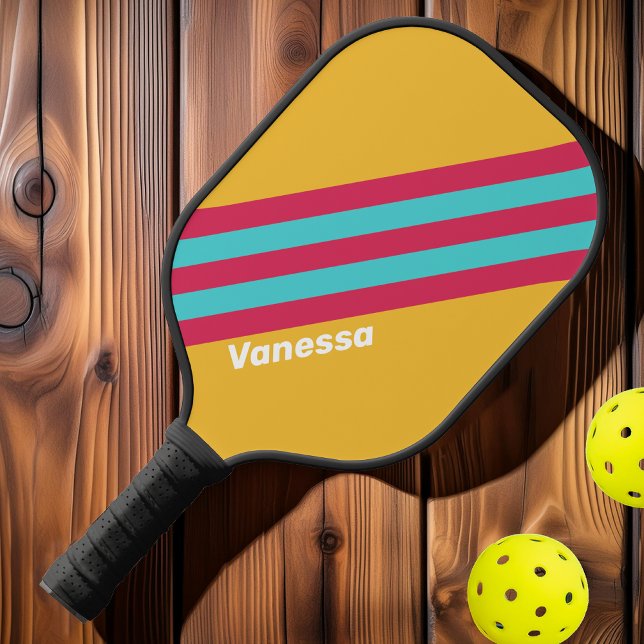 Palas De Pickleball Tiras de brisa tropical retro con nombre (Subido por el creador)