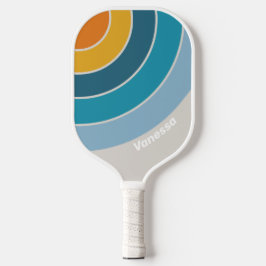 Palas De Pickleball Tiras de círculo arco iris retro con nombre