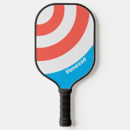 Palas De Pickleball Tiras de círculo azul cielo retro con nombre