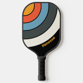 Palas De Pickleball Tiras de círculo de arcoiris oscuro retro con nomb