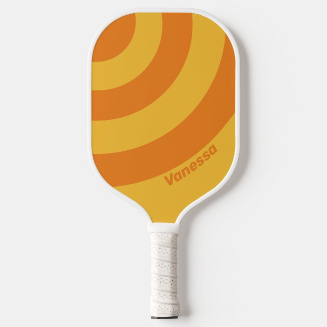 Palas De Pickleball Tiras de círculo de Naranja retro con nombre (Anverso)