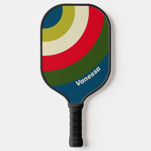 Palas De Pickleball Tiras de círculo de rugby retro con nombre (Anverso)