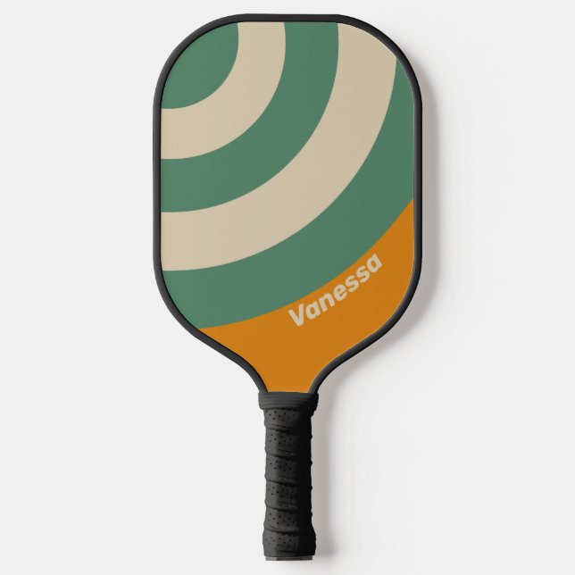 Palas De Pickleball Tiras de círculo Naranja retro con nombre (Anverso)