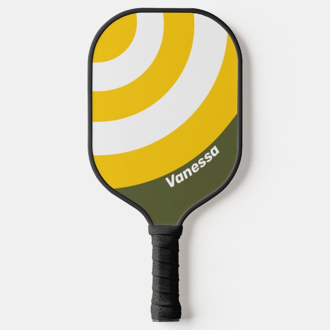 Palas De Pickleball Tiras de círculo nostálgicas de miel verde con nom (Anverso)