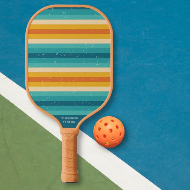 Palas De Pickleball Tiras de color retro vintage Personalizado Nombre  (Subido por el creador)