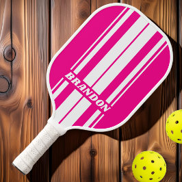 Palas De Pickleball Tiras de doble placa rosa Lollipop retro con nombr