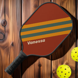 Palas De Pickleball Tiras de óxido retro Naranja con nombre