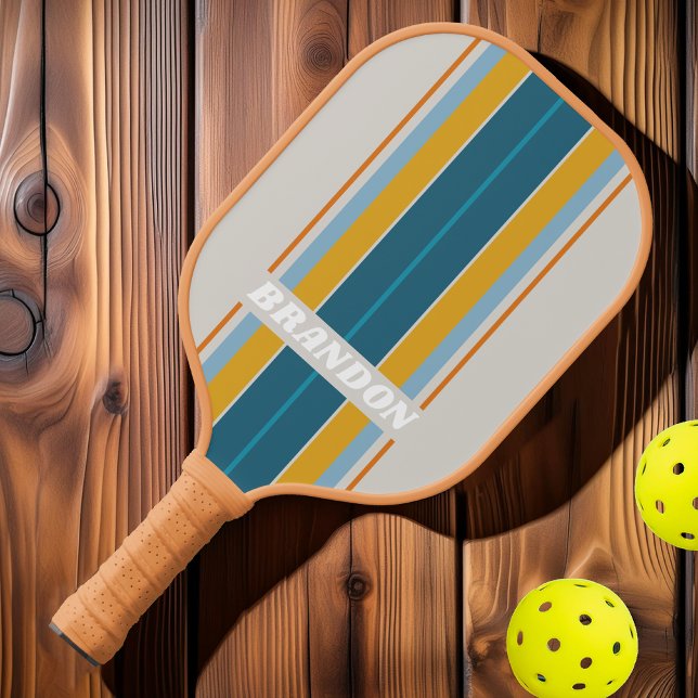 Palas De Pickleball Tiras de tabla de arcoíris retro con nombre (Subido por el creador)