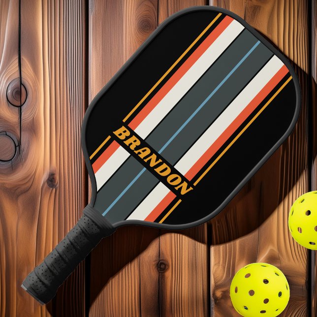Palas De Pickleball Tiras de tablero de arcoiris oscuro retro con nomb (Subido por el creador)