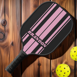 Palas De Pickleball Tiras de tablero doble noche rosa retro con nombre