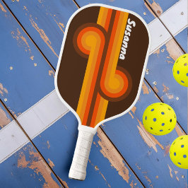 Palas De Pickleball Tiras retro de azúcar marrón bucle con nombre