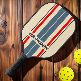 Palas De Pickleball Tiras retro de cartón arcoiris con nombre