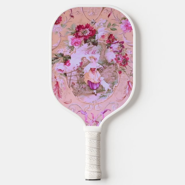 Palas De Pickleball Toile victoriano Rococo Estilo Floral Rosa (Anverso)