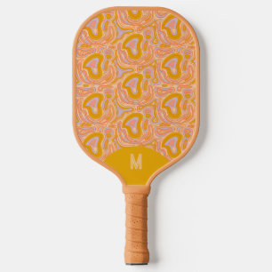 Palas De Pickleball Topografía de Monograma Amarillo Pastel Retro 70's