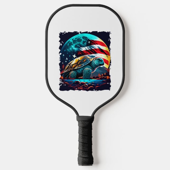 Palas De Pickleball Tortuga estadounidense bajo la luna con bandera es (Anverso)