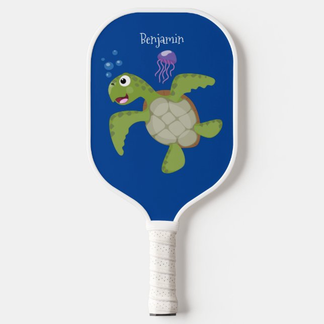Palas De Pickleball Tortuga marina verde suave feliz ilustracion perso (Anverso)