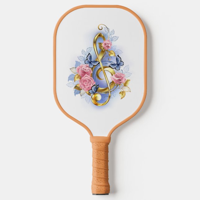 Palas De Pickleball Treble arrecife con rosas rosas rosas rosas (Anverso)