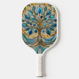 Palas De Pickleball Tree of Life Shattered Glass Mosaic Aqua Blues 