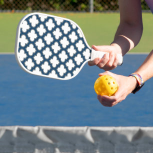 Palas De Pickleball Trellis azul blanco y naval, Entramado, Quatrefoil