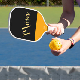 Palas De Pickleball Trimestral Script Black Yellow Sky Blue "Mom"